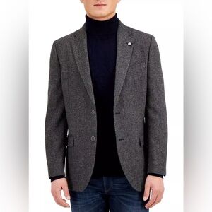 NAUTICA Men's Modern-Fit Solid Grey Herringbone Tweed Sport Coat 36 Regular SM